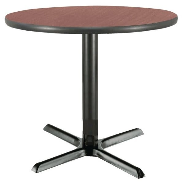 Kfi 36" Round Pedestal Table Mahogany High Pressure Laminate Top, Cast Iron Bas
