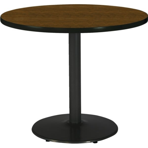 Kfi 42" Round Pedestal Table With Walnut Top, Round Black Base