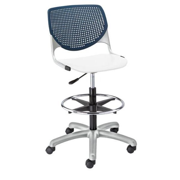Kfi Seating Kool Drafting Stool, Navy Back, White Seat