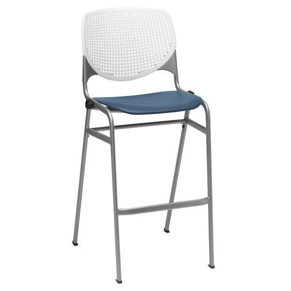 Kfi Seating Kool Stack Barstool, White Back, Navy Seat