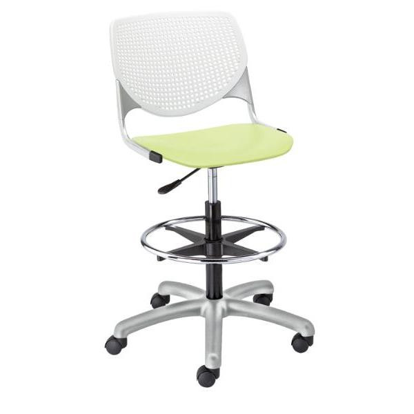 Kfi Seating Kool Drafting Stool, White Back, Lime Green Seat