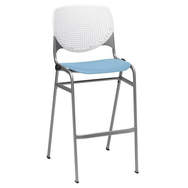 Kfi Seating Kool Stack Barstool, White Back, Sky Blue Seat