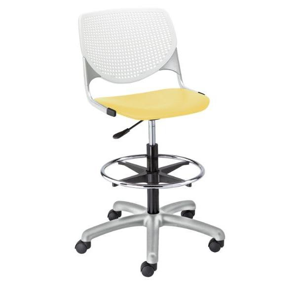 Kfi Seating Kool Drafting Stool, White Back, Yellow Seat