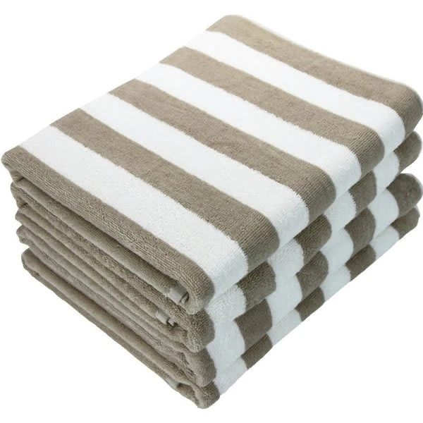 California Cabana Stripe Pool Towel, 30x70'' 15 Lbs/Dz, White/Beige, Case Of 24