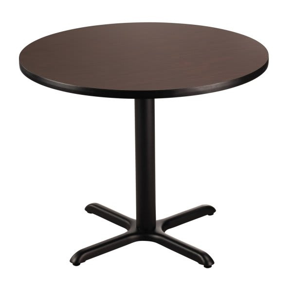 National Public Seating Cafe Table "X" Base 30" Height 36" Round Mahogany Top