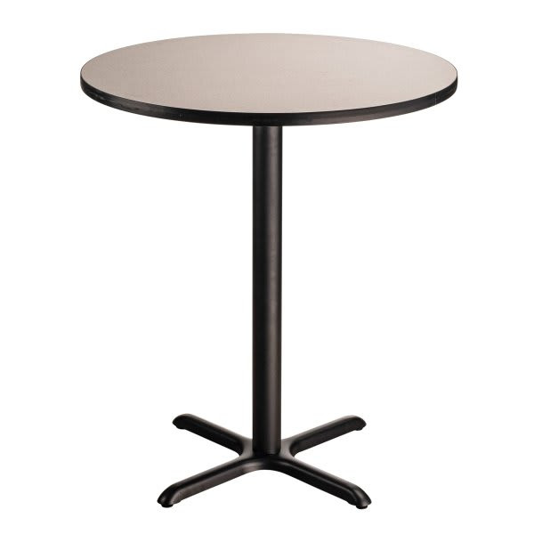 National Public Seating Cafe Table X Base 42" Height 36" Round Grey Nebula Top