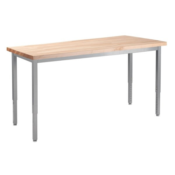 National Public Seating Adjustable Steel Table Grey 30x72 Butcherblock Top