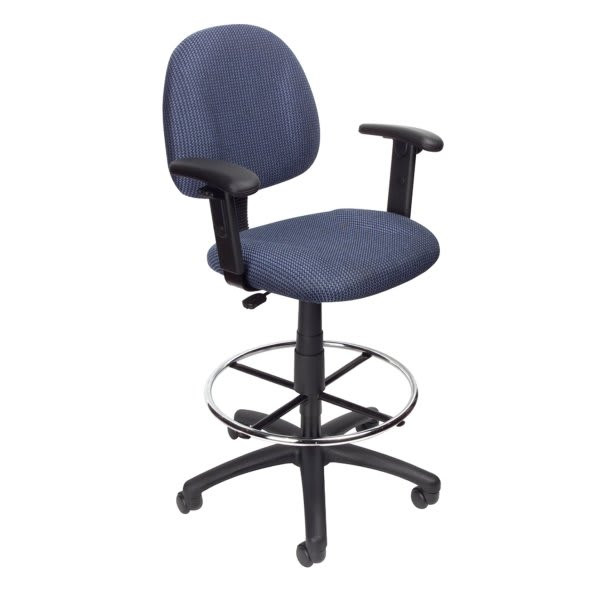 Boss Office Products Adjustable Arm Drafting Stool With Footring, Blue