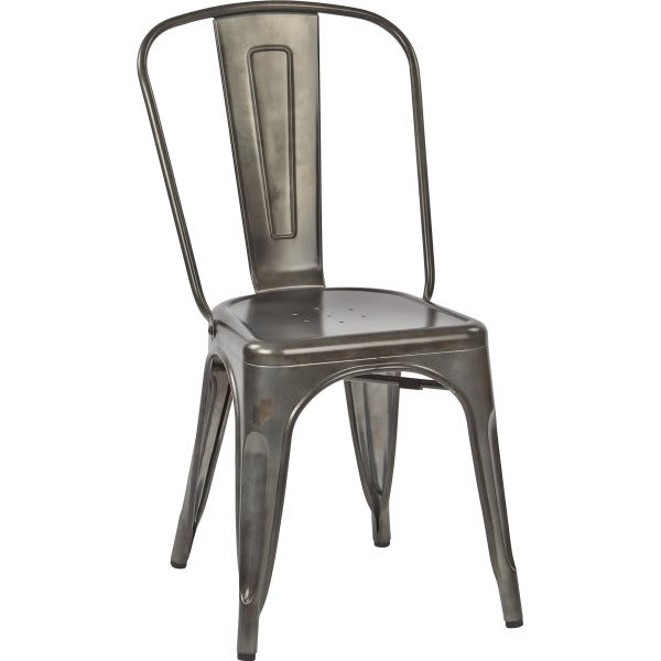 Office Star Products Metal Dining Chair In Matte Galvanized Backrest Pack Of 4