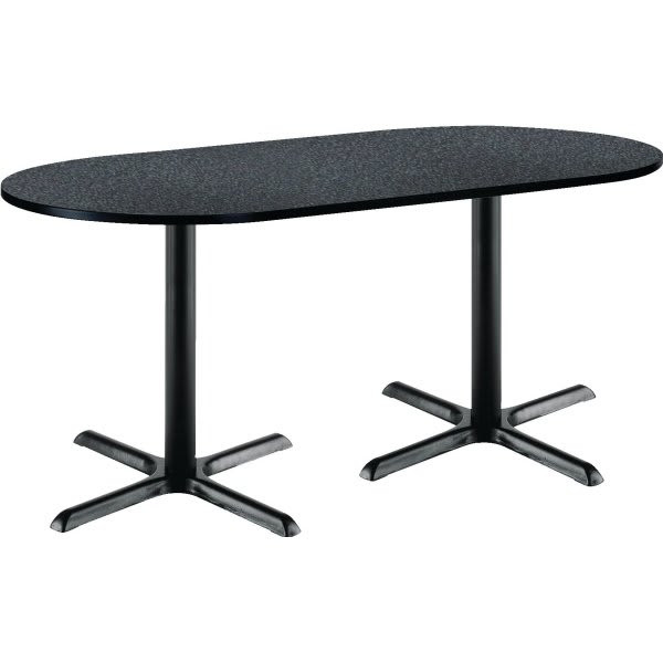 Kfi 30 X 72" Racetrack Pedestal Table With Graphite Nebula Top, Black X-Base