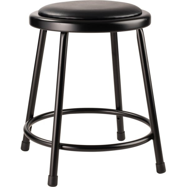 National Public Seating 18" Heavy Duty Vinyl Padded Steel Stool, Black