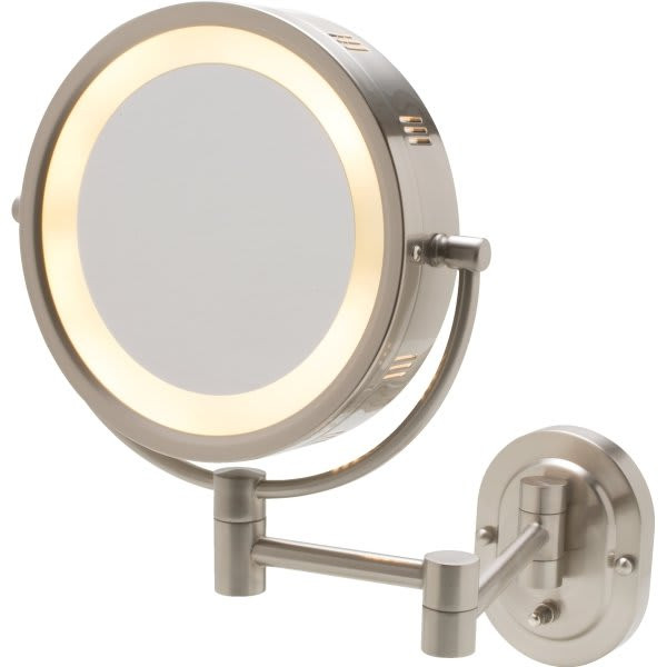 Jerdon 8" Wall Mount Mirror With Halo Light, Direct Wire, Nickel
