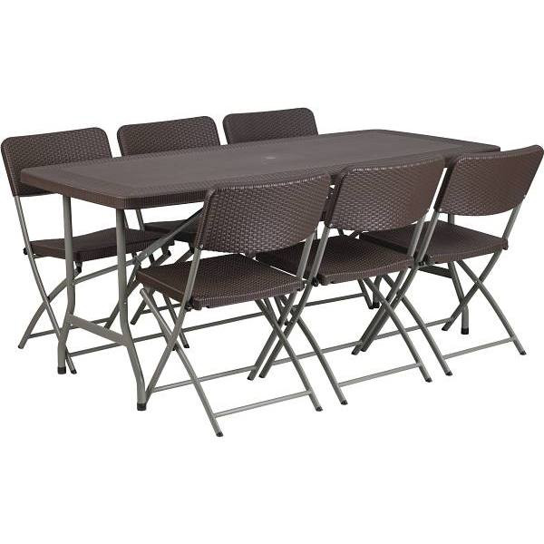 67.5 In. Plastic Tabletop Plastic Seat Folding Table And Chair Set (Brown)