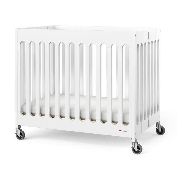 Foundations Compact Boutique Folding Crib, Slatted Foam Mattress, White