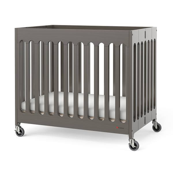 Foundations Compact Boutique Folding Crib, Slatted Foam Mattress, Dapper Gray