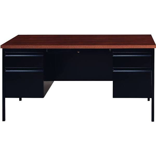 Hirsh 60 In. Executive Desk Double Pedestal 4-Drawer (Black) (Walnut)