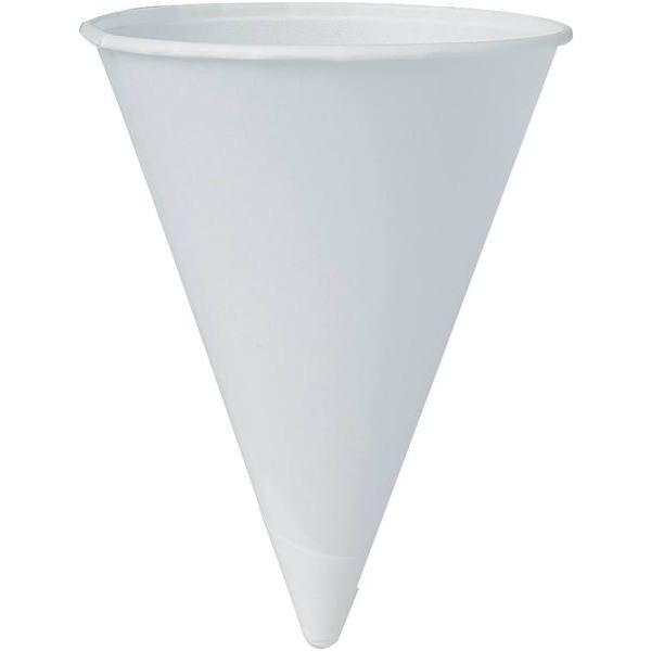 Bare By Solo Rolled Rim Paper Cone Water Cups, White, 4.25 Oz, Case Of 5000