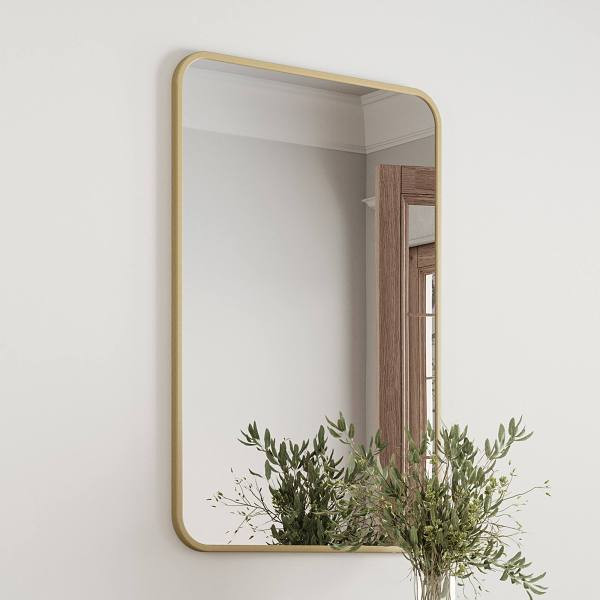 Design House Isla Rounded Corner Wall Mirror With Gold Frame, 36" By 24"