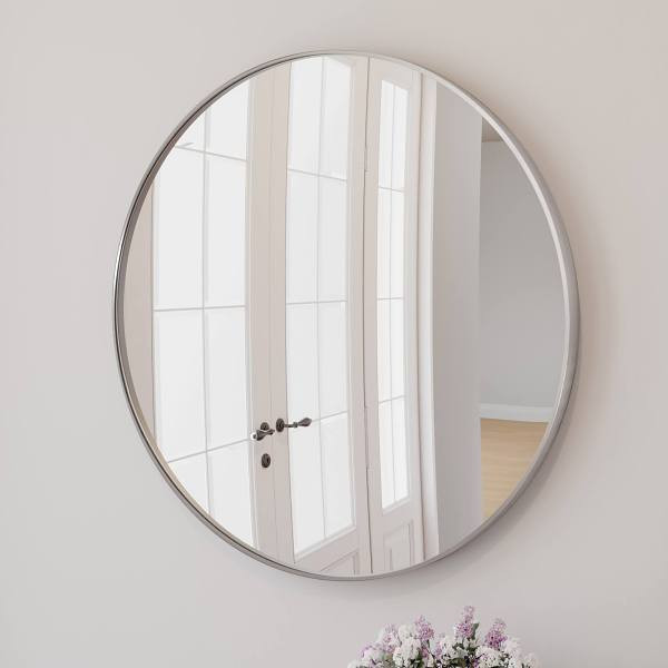 Design House Kenna Round Wall Mirror With Silver Frame, 24"