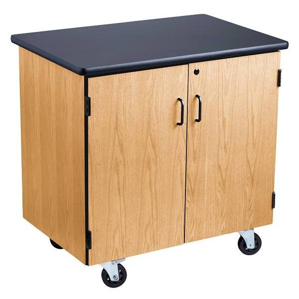 National Public Seating Mobile Storage Cabinet Hpl Black Top Light Oak Frame