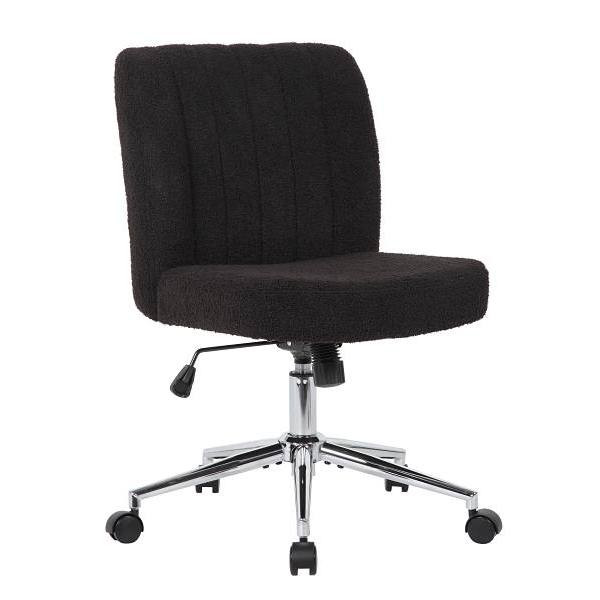 Boss Mid Back Desk Chair Armless Black Boucle Fabric Pneumatic Lift
