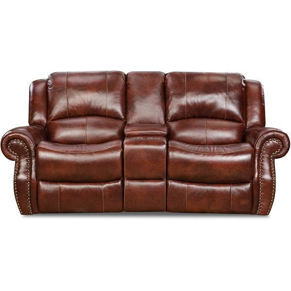 Hanover Aspen Genuine Leather Double-Reclining Gliding Console Loveseat, Oxblood