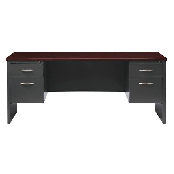 Hirsh 24dx72w Double Pedestal Desk Credenza Arch Pull Handles Charcoal/Mahogany
