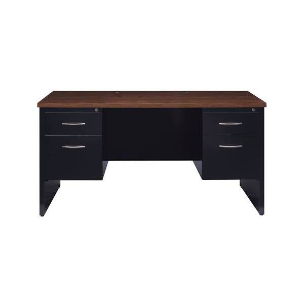 Hirsh Executive Office Modular Dbl Pedestal File Desk 30" Dx60" W Black/Walnut