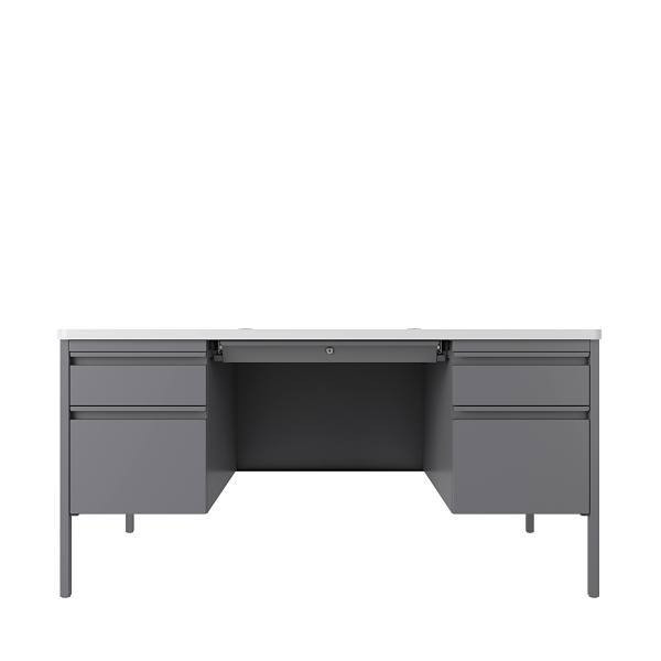Hirsh 30"Dx60"W Double Pedestal File Desk Rnd Corner T-Mold Top Platinum/White