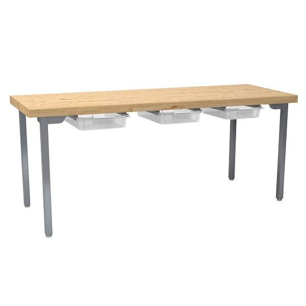 National Public Seating Hd Fixed Designer Table With Butcherblock, 3 Tote, 30x72