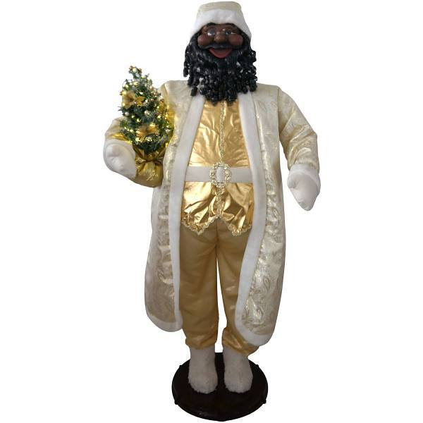 Fraser Hill Farm 58" Dancing African American Santa With Prelit Christmas Tree
