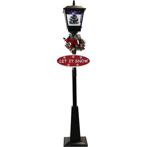 Fraser Hill Farm 71" Musical Snowy Christmas Street Lamp In Black