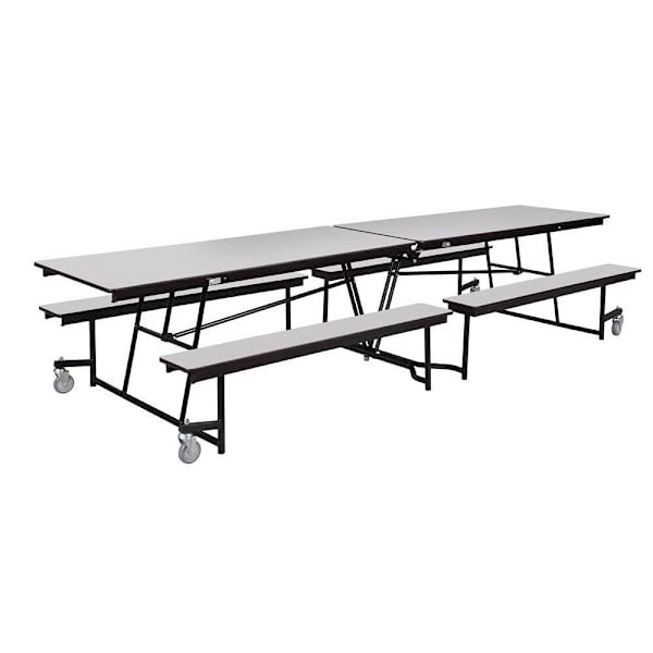 National Public Seating Cafeteria Table W/Benches 12'L Grey