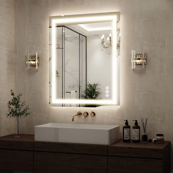 Easly 32" W X 40" H LED Light Anti-Fog Rectangular Frameless Wall Vanity Mirror