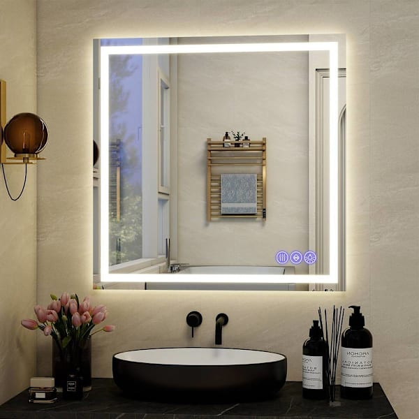 Easly 40" W X 40" H LED Light Anti-Fog Rectangular Frameless Wall Vanity Mirror