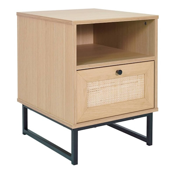 Flash Furniture Malaki Mid-Century Nightstand W/ Open Shelf/Metal Legs Natural