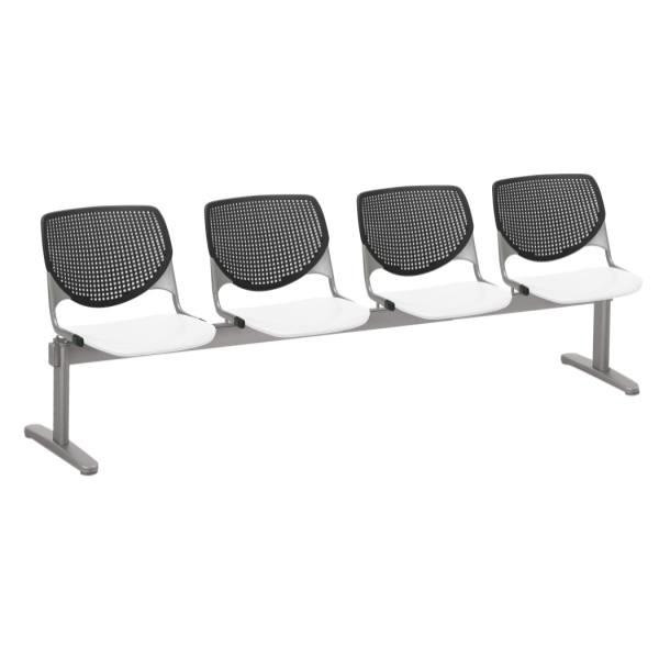 Kfi Seating Kool 4-Seat Reception Bench, Black Backs, White Seats