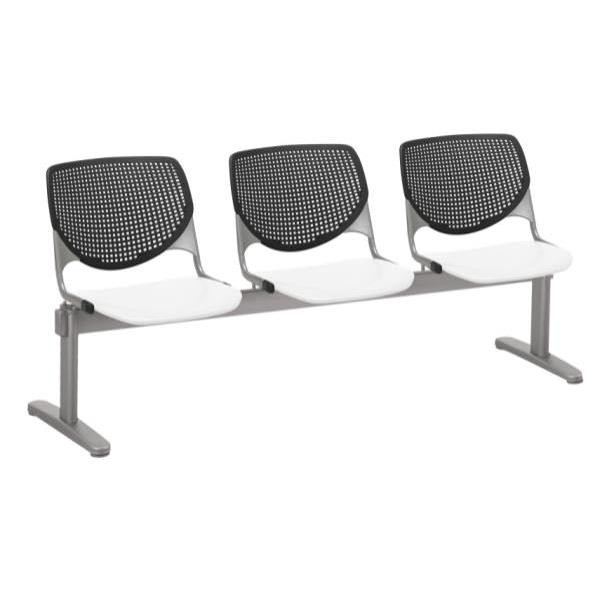 Kfi Seating Kool 3-Seat Reception Bench, Black Backs, White Seats