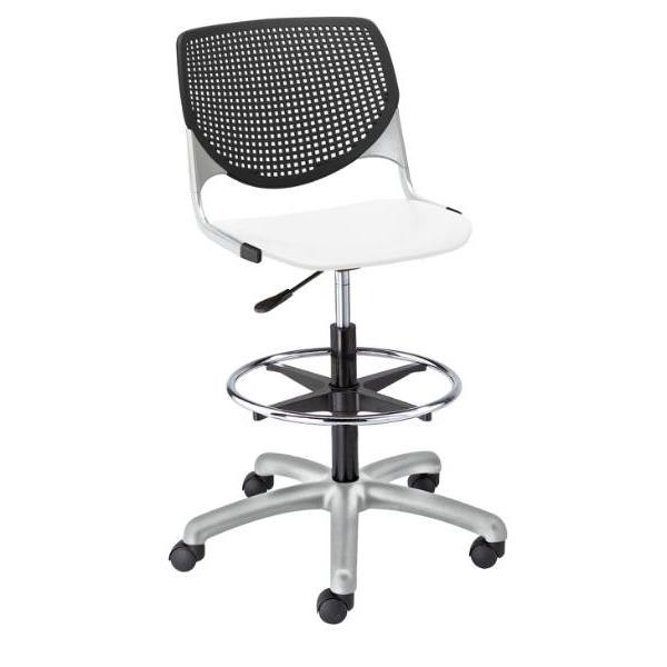 Kfi Seating Kool Drafting Stool, Black Back, White Seat