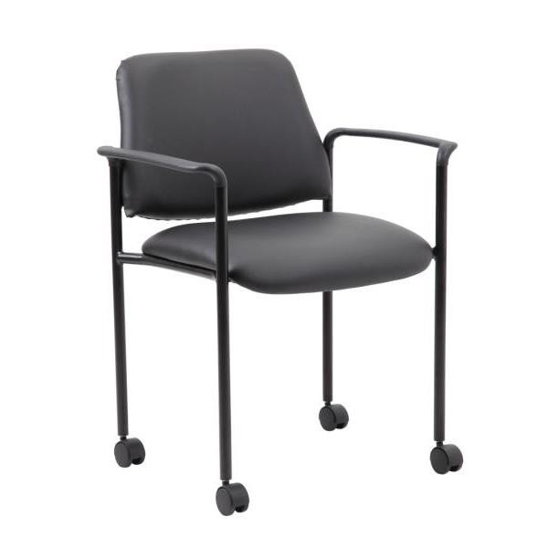 Boss Office Products Square Back Diamond Stacking Chair W/ Wheels (Black)