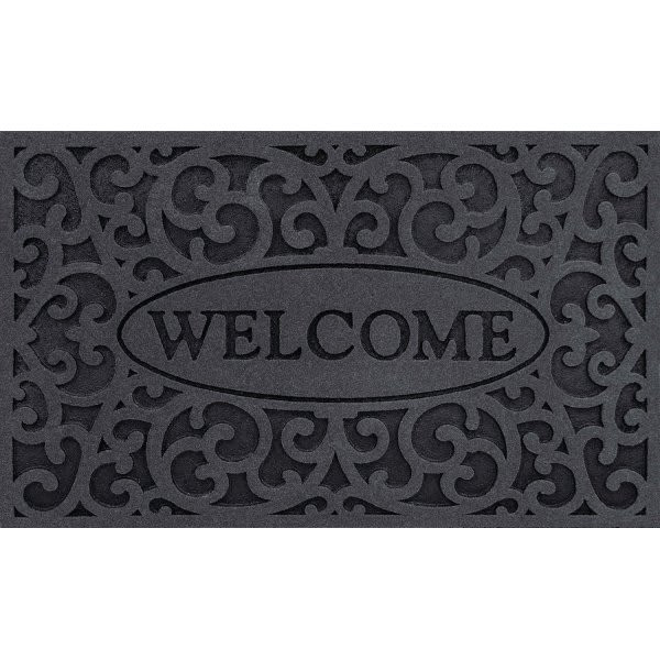 Apache Mills "Welcome" Outdoor Floor Mat With Iron Gate Pattern, 18" X 30", Gray, Case Of 4