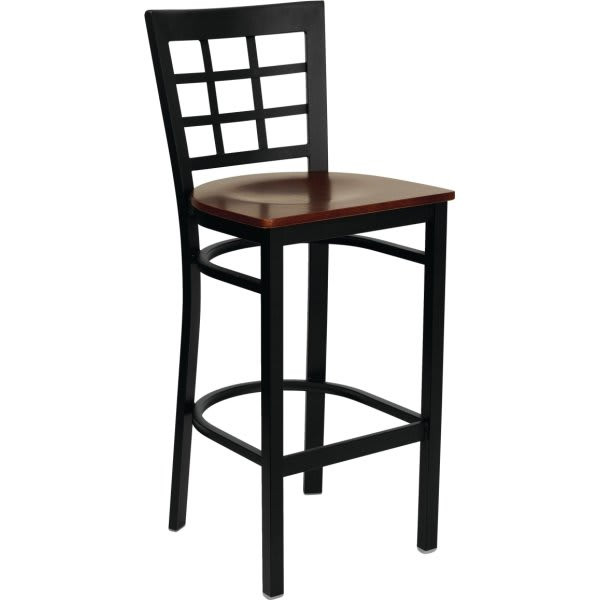 Flash Furniture Hercules Series Black Window Back Metal Barstool Mahogany Wood Seat