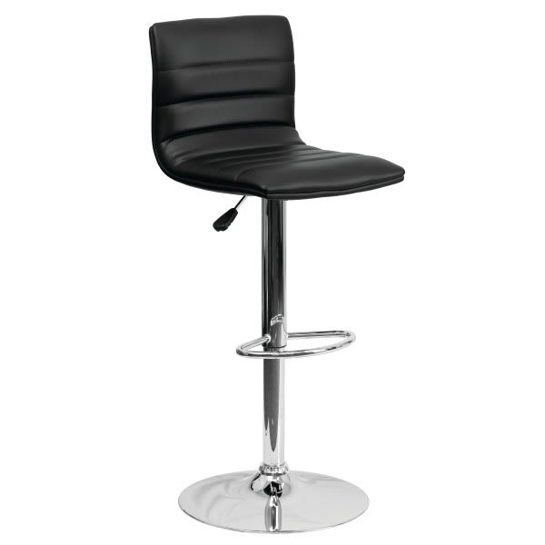 Flash Furniture Contemporary Black Vinyl Adjustable Barstool Chrome Base Horizontal Line Design