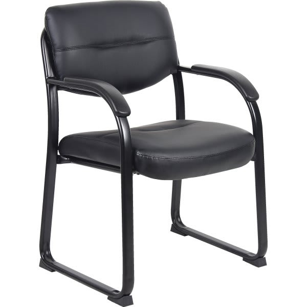 Boss High Back Leatherplus Side Chair With Arms, Sled Base, Black