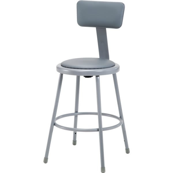 National Public Seating Round Vinyl Padded 24 Stool, Adjustable Padded Backrest