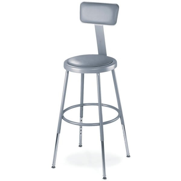 National Public Seating Round Vinyl Padded 31-39 Stool With Adjustable Backrest