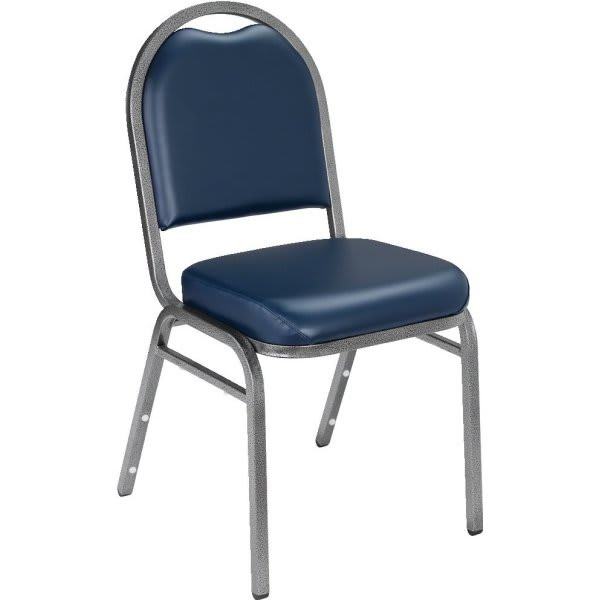 National Public Seating Vinyl Crown Back Stack Chair, Blue, Silver Frame
