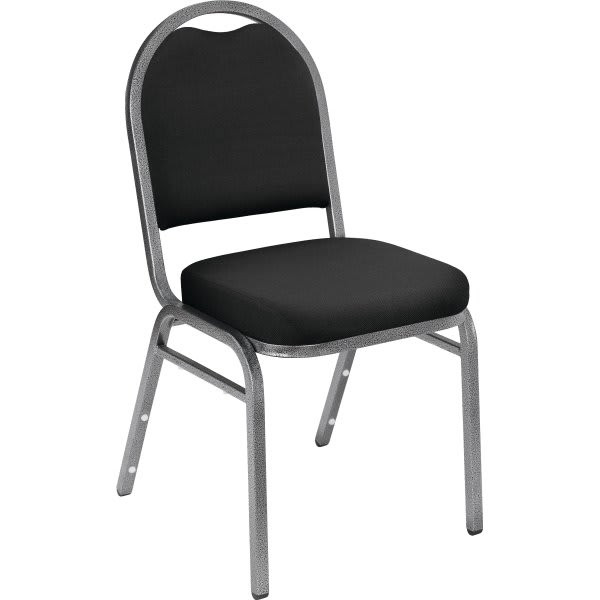 National Public Seating Black Fabric Crown Back Stack Chair Silver Frame