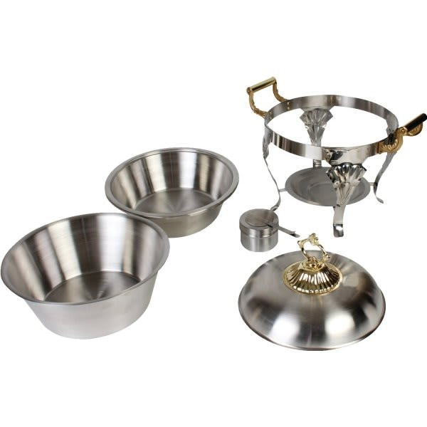 Thunder Group 5 Quart Half Size Round Brass Handle Chafer - Set