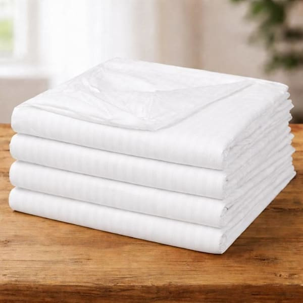Cotton Bay Select T250 Fitted Sheet Queen 60x80x15" White Stripe, Case Of 24